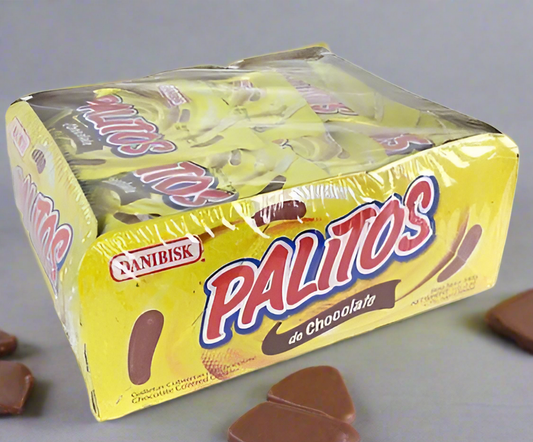 Box of Vanbisk Palitos chocolate sticks on a white background